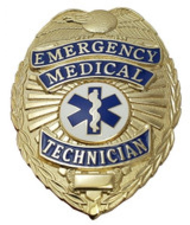 EMERGENCY MEDICAL TECHNICIAN SHIELD SHIRT BADGE - BRASS.